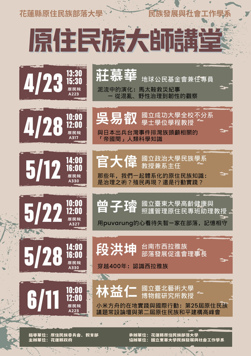 🌿 原住民族大師講堂｜發社系 × 花蓮原住民族部落大學圖片